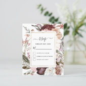 Budget Boho Dusty Pink Burgundy Wedding RSVP (Stehend Vorderseite)