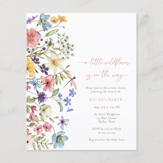 Budget Boho Eine kleine Wildblume Girl Babydusche Flyer (Vorne)