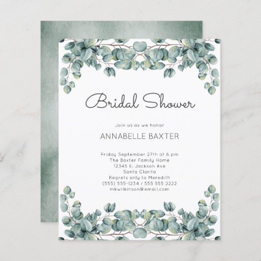 Budget Boho Eucalyptus Blätter Einladung Hochzeit (Vorne/Hinten)