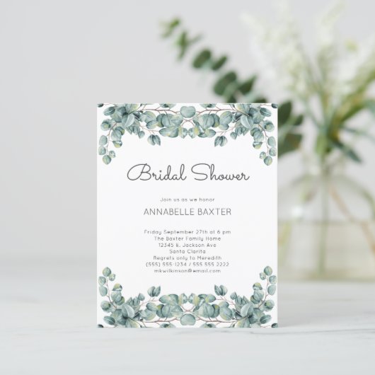 Budget Boho Eucalyptus Blätter Einladung Hochzeit (Stehend Vorderseite)