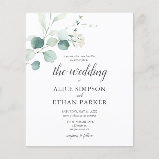 Budget Boho Eucalyptus Blätter Wedding (Vorderseite)