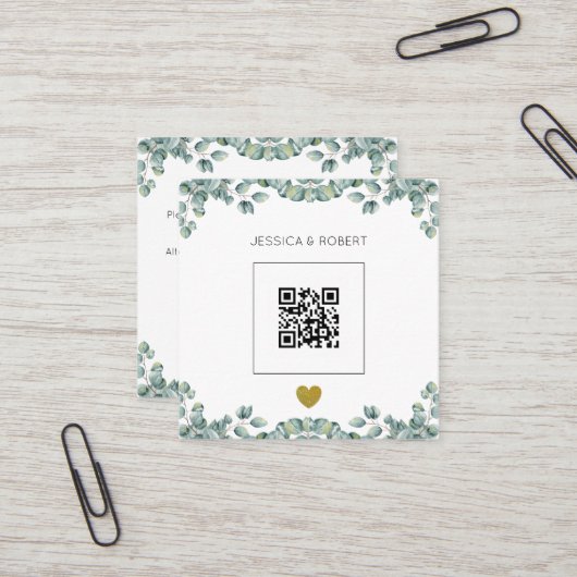 Budget Boho Eucalyptus QR Code Einladung Hochzeits (Vorderseite/Rückseite Beispiel)