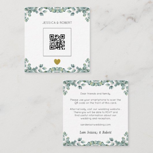 Budget Boho Eucalyptus QR Code Einladung Hochzeits (Vorne/Hinten)