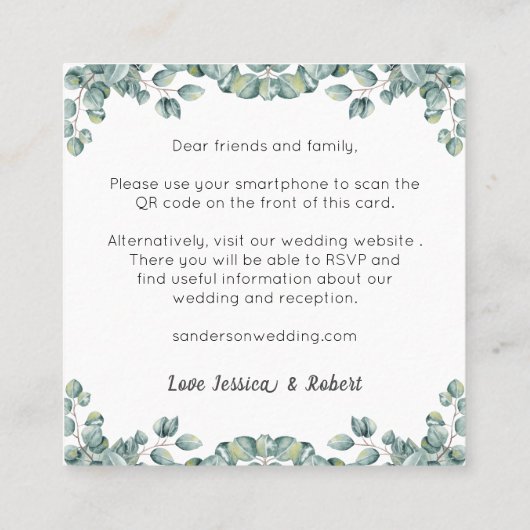 Budget Boho Eucalyptus QR Code Einladung Hochzeits (Rückseite)