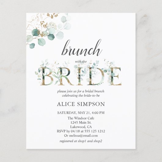 Budget Boho Eukalyptus Blätter Bridal Brunch Dusch (Vorderseite)