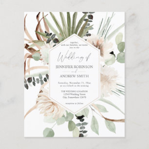 Budget Boho Eukalyptus Palmblatt & Florale Hochzei Flyer