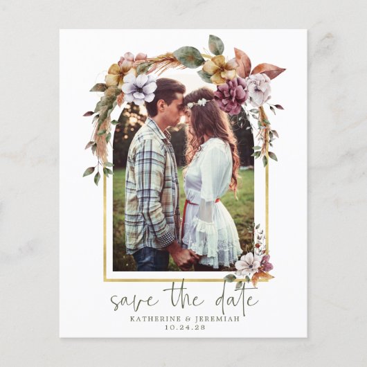 Budget Boho Floral Arch Foto Save the Date (Vorderseite)