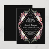 Budget Boho Floral Black Bridal Dusche Einladung (Vorne/Hinten)