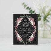Budget Boho Floral Black Bridal Dusche Einladung (Stehend Vorderseite)