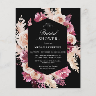 Budget Boho Floral Brautparty Schwarze Einladung