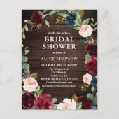 Budget Boho Floral Burgundy Navy Brautparty Inv Einladungspostkarte (Vorderseite)