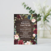 Budget Boho Floral Burgundy Navy Brautparty Inv Einladungspostkarte (Stehend Vorderseite)