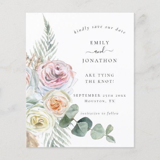 Budget Boho Floral Eucalyptus Wedding Rett Date (Vorderseite)