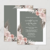 Budget Boho Floral Sage Green Hochzeit Einladung (Vorne/Hinten)