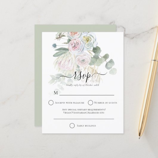 Budget Boho Florals Eucalyptus Wedding RSVP (Vorderseite/Rückseite Beispiel)