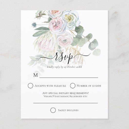 Budget Boho Florals Eucalyptus Wedding RSVP (Vorderseite)
