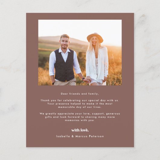 Budget Boho Foto Wedding Dankeschön Card (Rückseite)