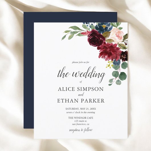 Budget Boho Garden Burgundy Blue Flowers Wedding