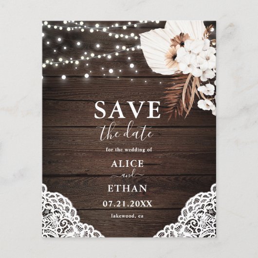 Budget Boho getrocknete Palm Verlass Hochzeit spei Flyer (Vorne)