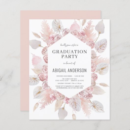 Budget Boho Grad Party Einladung 2023 (Vorne/Hinten)