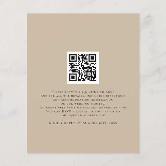 Budget Boho Grass Beige QR Code Wedding Einladung (Rückseite)