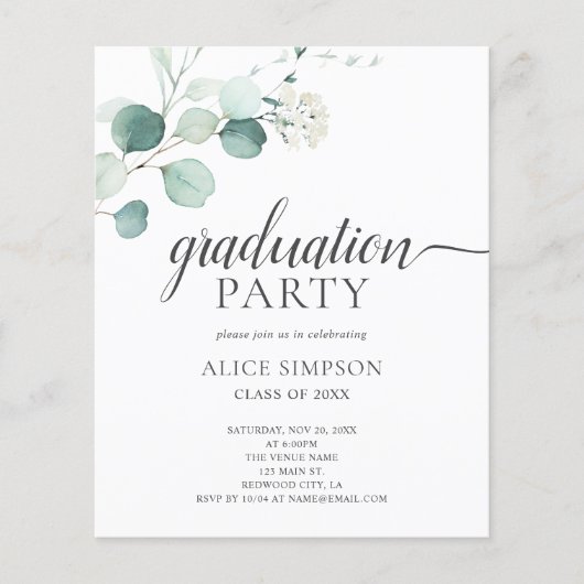 Budget Boho Greenery Blätter Graduation Party (Vorderseite)