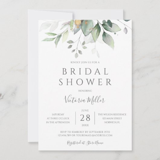 Budget Boho Greenery Brautparty Einladung (Vorderseite)