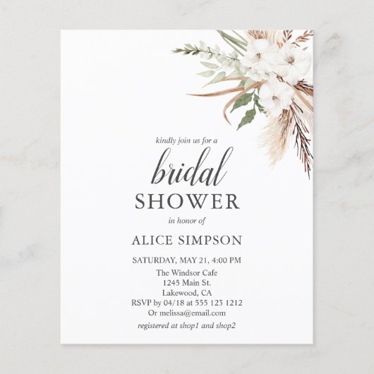 Budget Boho Greenery Pampa Grass Brautparty (Vorderseite)