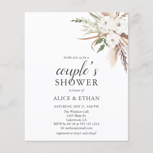 Budget Boho Greenery Pampa Grass Couples Dusche (Vorderseite)