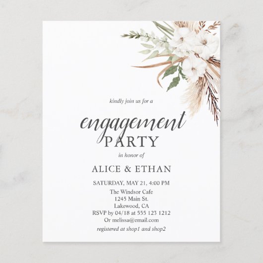 Budget Boho Greenery Pampa Grass Engagement Partei (Vorderseite)