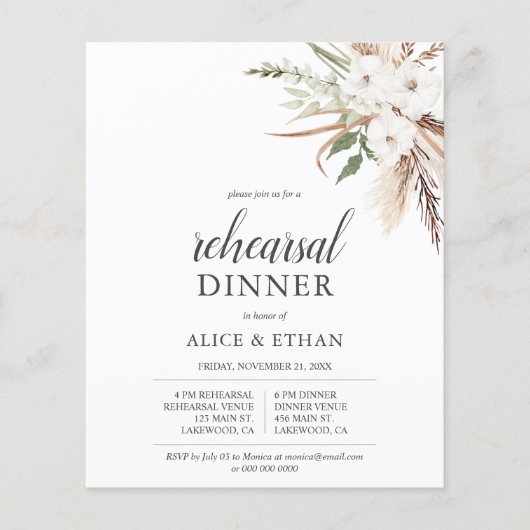 Budget Boho Greenery Pampa Grass Probe Dinner (Vorderseite)