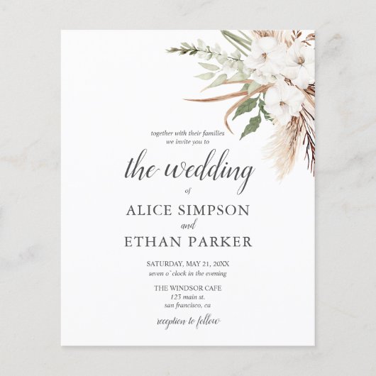 Budget Boho Greenery Pampa Grass Wedding (Vorderseite)