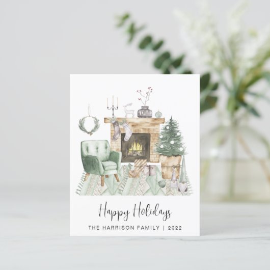 Budget Boho Happy Holidays Weihnachtskarte (Stehend Vorderseite)