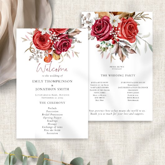 Budget Boho Herbst Florals Hochzeitsprogramm