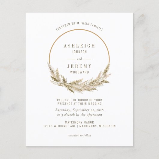 Budget Boho Hoop Pampas Grass Wedding Einladung (Vorderseite)