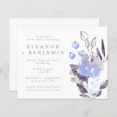 Budget Boho Lila Blue Floral Wedding Einladung (Vorne/Hinten)