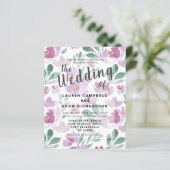 Budget Boho Lila Floral Wedding Einladung (Stehend Vorderseite)