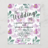 Budget Boho Lila Floral Wedding Einladung (Vorderseite)