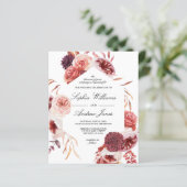 Budget Boho Marsala-Rosen-Hochzeits-Einladung (Stehend Vorderseite)