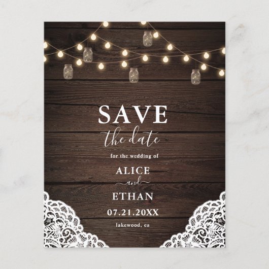 Budget Boho Mason Jars Wedding speichern das Datum Flyer (Vorne)