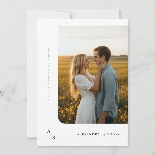 Budget Boho Minimalistisch Monogram Wedding Einladung (Vorderseite)