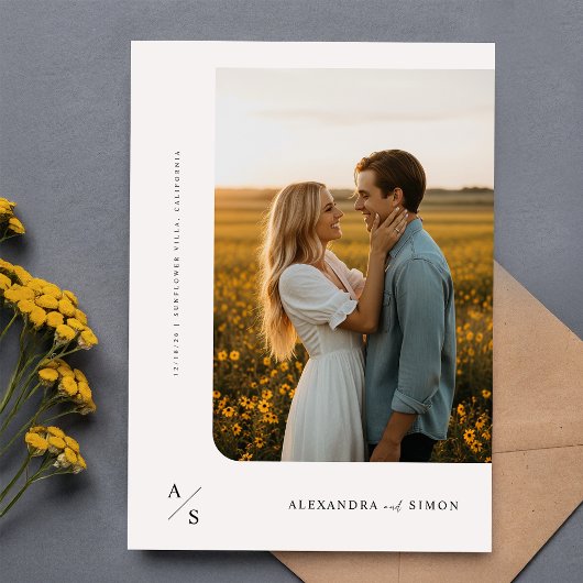 Budget Boho Minimalistisch Monogram Wedding Einladung