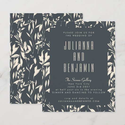 Budget Boho Moderne Schwarze Hand Drawn Floral Wed (Vorne/Hinten)