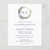 Budget Boho Moon Blue Monogram Wedding Einladung (Vorderseite)
