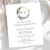 Budget Boho Moon Blue Monogram Wedding Einladung