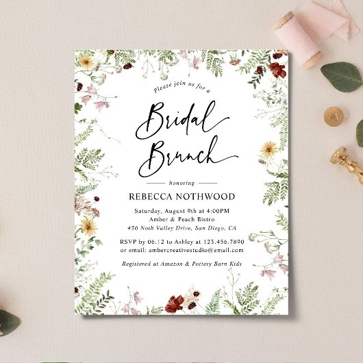 Budget Boho Nature Floral Bridal Brunch Einladung