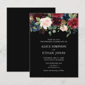 Budget Boho Navy Blue Burgundy Floral Wedding Einladungspostkarte (Vorne/Hinten)