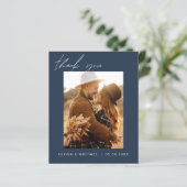 Budget Boho Navy Blue Wedding Danke Karten (Stehend Vorderseite)