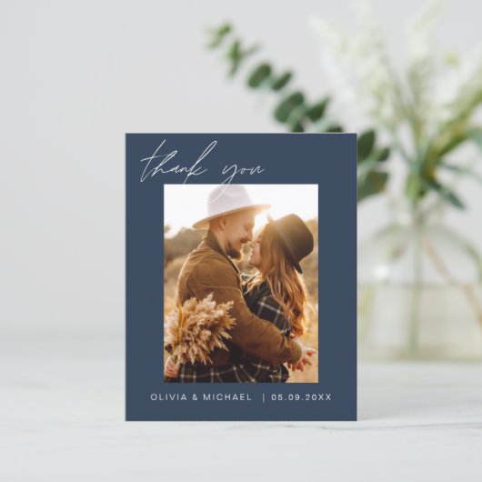 Budget Boho Navy Blue Wedding Danke Karten (Stehend Vorderseite)