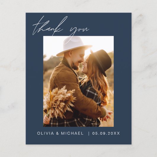 Budget Boho Navy Blue Wedding Danke Karten (Vorderseite)